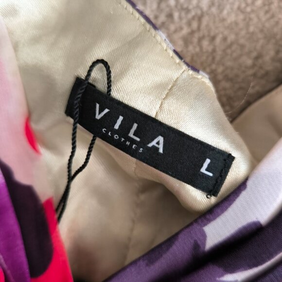 Vila Abstract Floral Garden Barbie Empire Waist Chiffon Chic Glam Summer Dress L - Picture 4 of 8